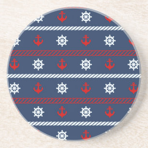 Dessous De Verre En Grès Motif blanc et bleu rouge d'océan