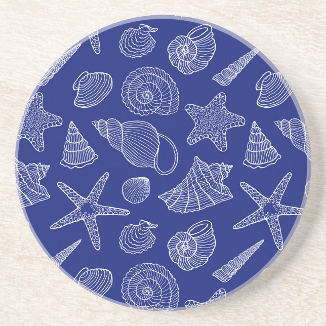 Dessous De Verre En Grès Motif Bleu Clair Shell (Devant)