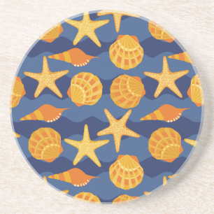 Dessous De Verre En Grès Motif bleu et orange de coquillage