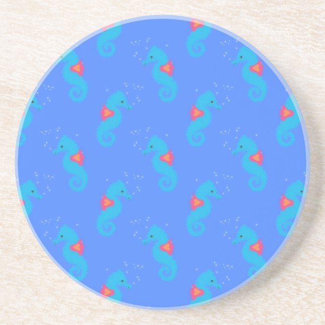 Dessous De Verre En Grès Motif Blue Seahorse (Devant)
