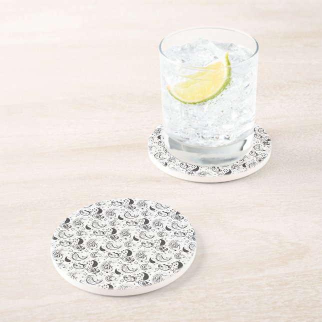 Dessous De Verre En Grès Motif cachemire noir et blanc – Élégante œuvre d'a (Côté)