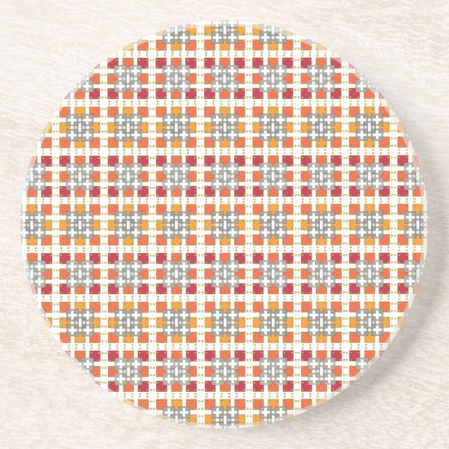 Dessous De Verre En Grès Motif carré moderne géométrique rouge ambre (Devant)
