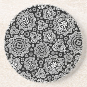 Dessous De Verre En Grès Motif Cercles ornés noirs et blancs