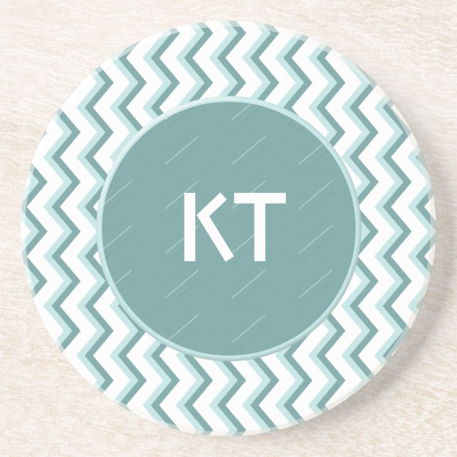 Dessous De Verre En Grès Motif Chevron ZigZag dans Mint Green (Devant)