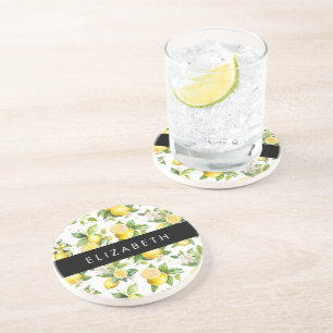 Dessous De Verre En Grès Motif citron, Fleurs de citron, Feuilles, Votre No