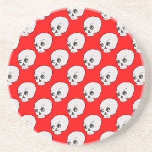 Dessous De Verre En Grès Motif crâne sur Arrière - plan rouge