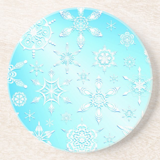 Dessous De Verre En Grès Motif Crystal Snowflakes (Devant)