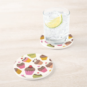 Dessous De Verre En Grès Motif Cupcake, Motif Muffin, Chocolat, Cœurs