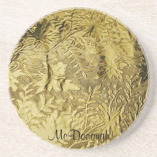 Dessous De Verre En Grès Motif d'aluminium de feuille d'or (Devant)