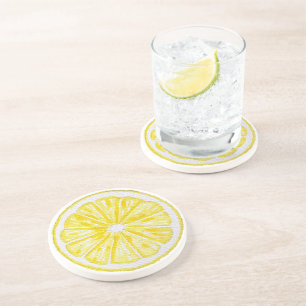 Dessous De Verre En Grès Motif d'aquarelle de tranches de citron