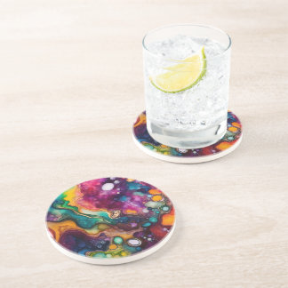 Dessous De Verre En Grès Motif d'aquarelle surréaliste psychédélique