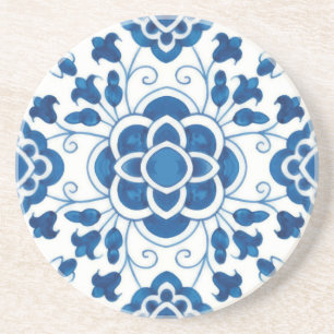 Dessous De Verre En Grès Motif de carreaux bleu azulejos Vintage