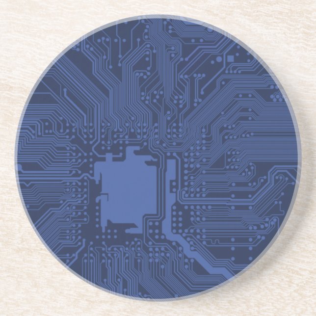 Dessous De Verre En Grès Motif de carte mère Geek bleu (Devant)