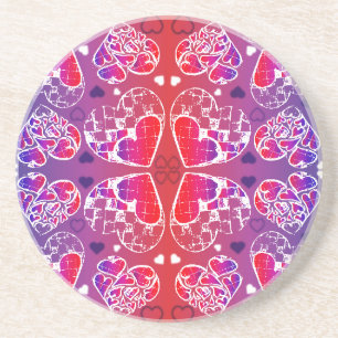 Dessous De Verre En Grès Motif de coeur romantique violet et rouge Whimsica