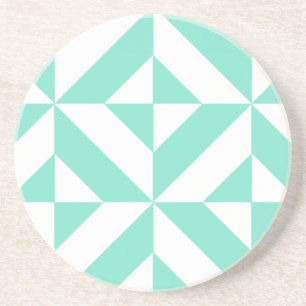 Dessous De Verre En Grès Motif de cube géométrique vert Seafoam