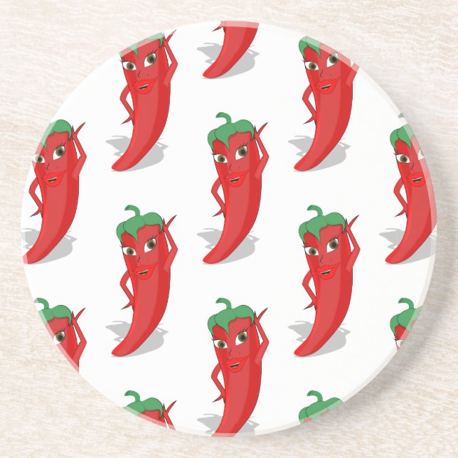Dessous De Verre En Grès Motif de dessin animé Red Pepper Diva (Devant)