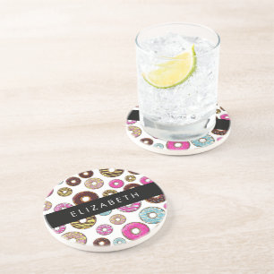 Dessous De Verre En Grès Motif De Donuts, De Donuts Colorés, Votre Nom