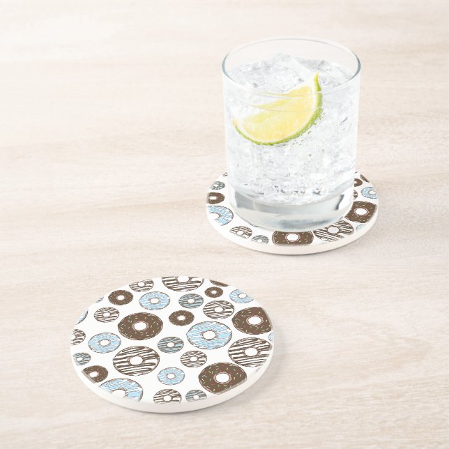 Dessous De Verre En Grès Motif De Donuts, Donuts Bleus, Donuts Brown (Côté)