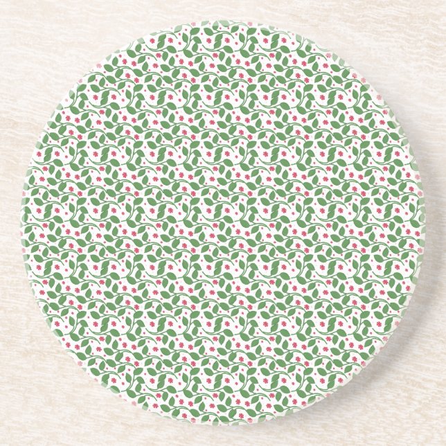 Dessous De Verre En Grès Motif de feuille florale rouge, sans couture botan (Devant)