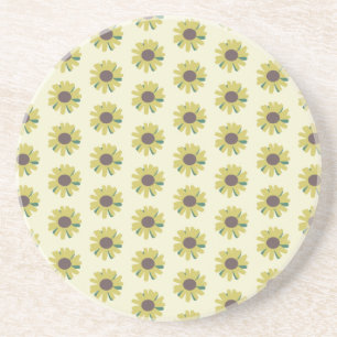 Dessous De Verre En Grès Motif de fleur simple tournesol marron vert jaune
