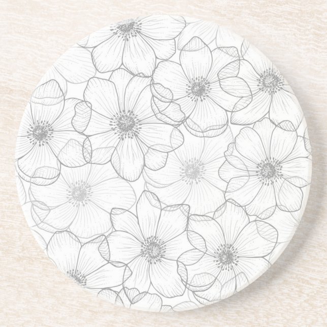 Dessous De Verre En Grès Motif de fleurs (Devant)