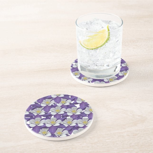 Dessous De Verre En Grès Motif de fleurs Columbine (Côté)
