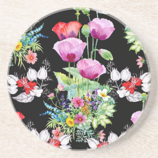 Dessous De Verre En Grès Motif de fleurs d'été colorées de pavot