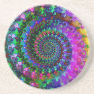 Dessous De Verre En Grès Motif de fractale d'arc-en-ciel de hippie