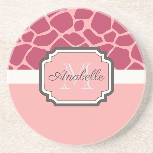 Dessous De Verre En Grès Motif de girafe rose (Devant)