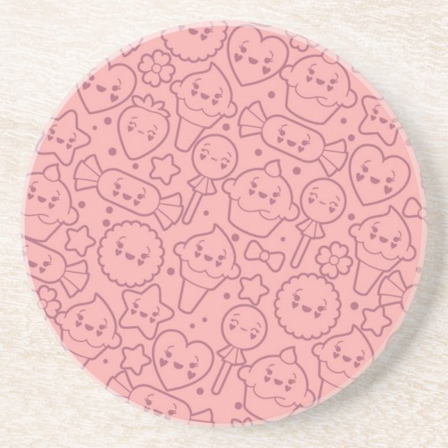Dessous De Verre En Grès Motif de Kawaii avec les gâteaux mignons (Devant)
