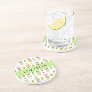 Dessous De Verre En Grès Motif De Llamas, Alpacas, Cactus, Votre Nom