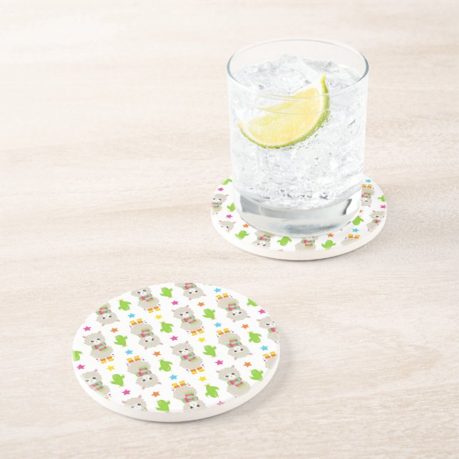 Dessous De Verre En Grès Motif De Llamas, Cute Llamas, Alpacas, Cactus (Côté)