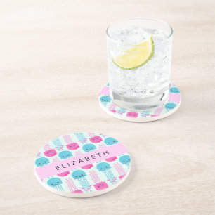 Dessous De Verre En Grès Motif de méduses, Mignonne méduse, Mer, Votre nom