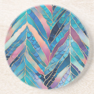 Dessous De Verre En Grès Motif De Pailles De Feuille Et De Sirène Rose