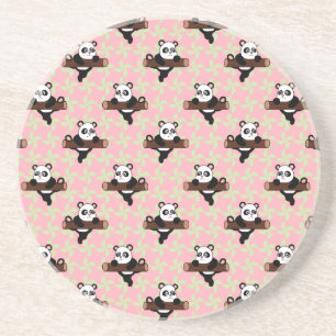 Dessous De Verre En Grès Motif de panda mignon sur fond rose – Sans couture