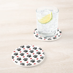 Dessous De Verre En Grès Motif De Pâtes, Pâtes De Chien, Pâtes Noires, Coeu