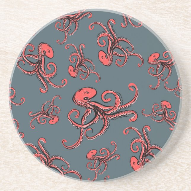 Dessous De Verre En Grès Motif de pieuvre sournois (Devant)