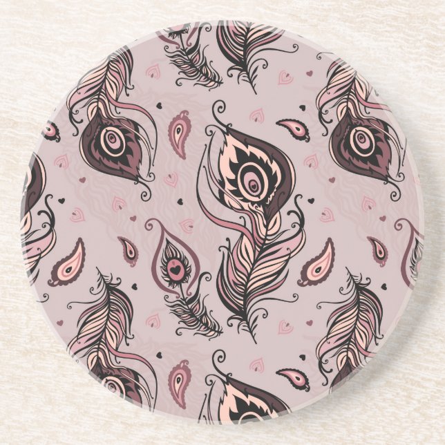 Dessous De Verre En Grès Motif de plume de paon (Devant)