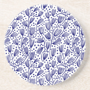 Dessous De Verre En Grès Motif de style tissu d'écorce - bleu foncé sur bla