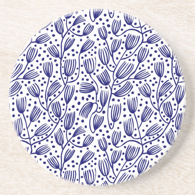 Dessous De Verre En Grès Motif de style tissu d'écorce - bleu foncé sur bla (Devant)