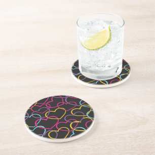 Dessous De Verre En Grès Motif de Valentine avec des coeurs de couleur