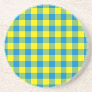 Dessous De Verre En Grès Motif de vérification de la plaid bleu jaune vert