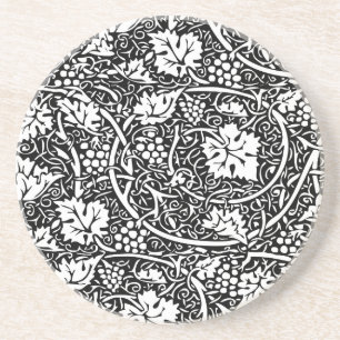 Dessous De Verre En Grès Motif de vigne de raisin noir et blanc de William 