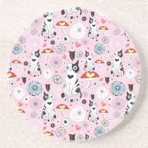 Dessous De Verre En Grès motif des chats et des fleurs