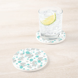 Dessous De Verre En Grès Motif Des Eléphants, Eléphants Mignons - Gris Bleu