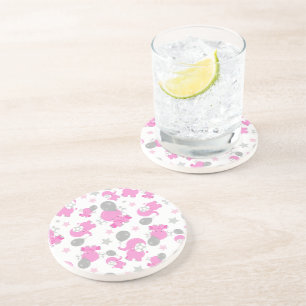 Dessous De Verre En Grès Motif Des Eléphants Roses, Eléphants Mignons, Étoi