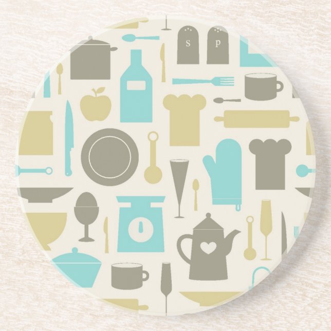 Dessous De Verre En Grès Motif des outils de cuisine (Devant)