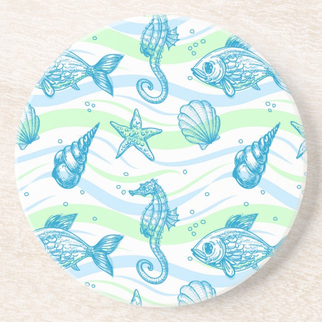Dessous De Verre En Grès Motif d'esquisse marine (Devant)
