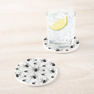 Dessous De Verre En Grès Motif d'Halloween Black White araignées
