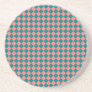 Dessous De Verre En Grès Motif diamant rose Cyan Checker